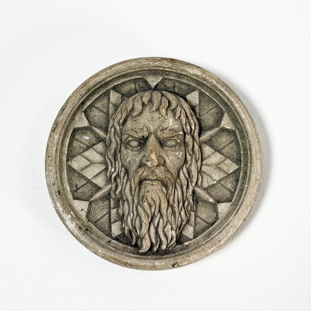 Vintage Zeus Medallion Wall Plaque Gray Winter Studio Mythological 1992 Handmade